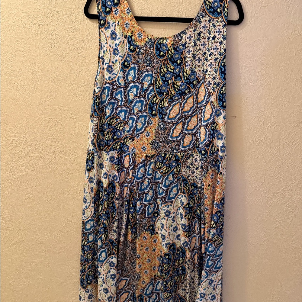 Star Vixen Blue and Orange Paisley Maxi Dress